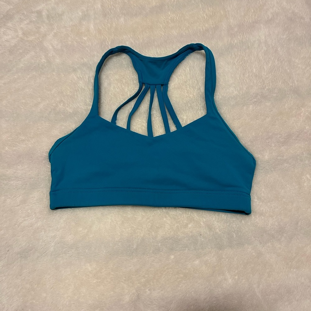 Blue strappy sports bra
